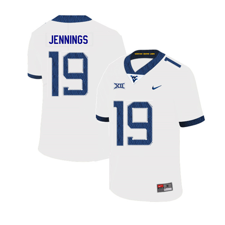 NCAA Men's Ali Jennings West Virginia Mountaineers White #19 Nike Stitched Football College 2019 Authentic Jersey DD23Q10SE